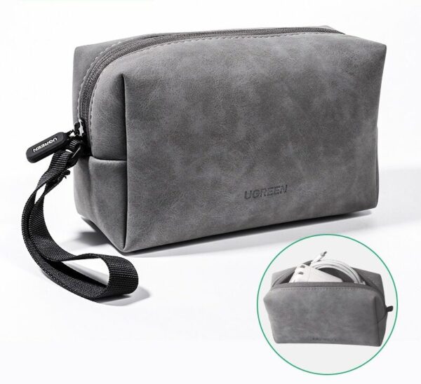 UGREEN Organizer Bag Leather Storage Case for Wired Headphones Earphone USB Cable Cell Phones Charger